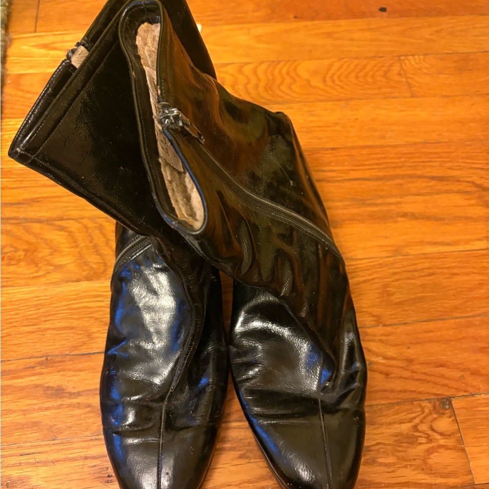 Salvatore Ferragamo Black Payent Leather Zip-Up Boots